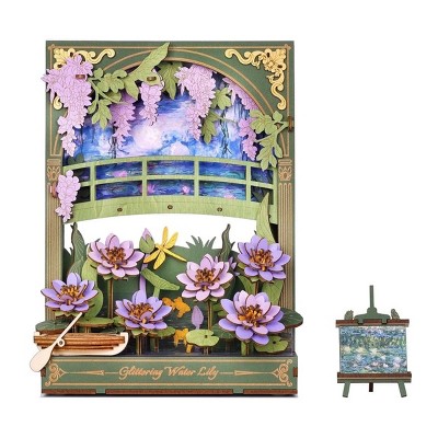 ROBOTIME 3D Puzzles Wooden Puzzle Glittering Water Lily Wall Art, Home Decor, Home Decor, Unique Holiday Gifts for Adult, Green, 3.1"*6.5"*8.5"