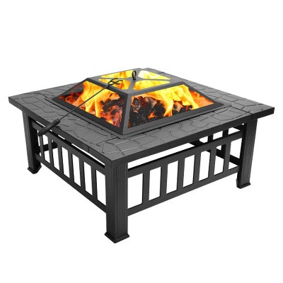 Mirexion Outdoor Wood Burning Fire Pit with Mesh Lid for Garden, Camping, Bonfire