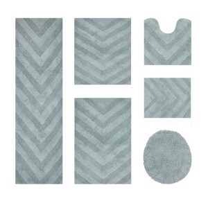 Hugo 6-Piece Bath Rug Set 100% Premium Cotton Tufted Chevron Pattern Bathmats for Bathroom, Super Soft Absorbent Machine Washable - 1 of 4
