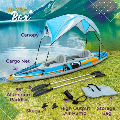 Sunlite Sports 2-Person Blue Inflatable Kayak with Sunshade Canopy
