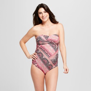 Maternity Wrap Bandeau One Piece Swimsuit - Isabel Maternity by Ingrid & Isabel Pink Patchwork S, Women