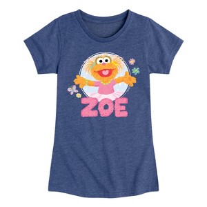 Girls' - Sesame Street - Zoe Scribble Fitted Short Sleeve Graphic T-Shirt - 1 of 4