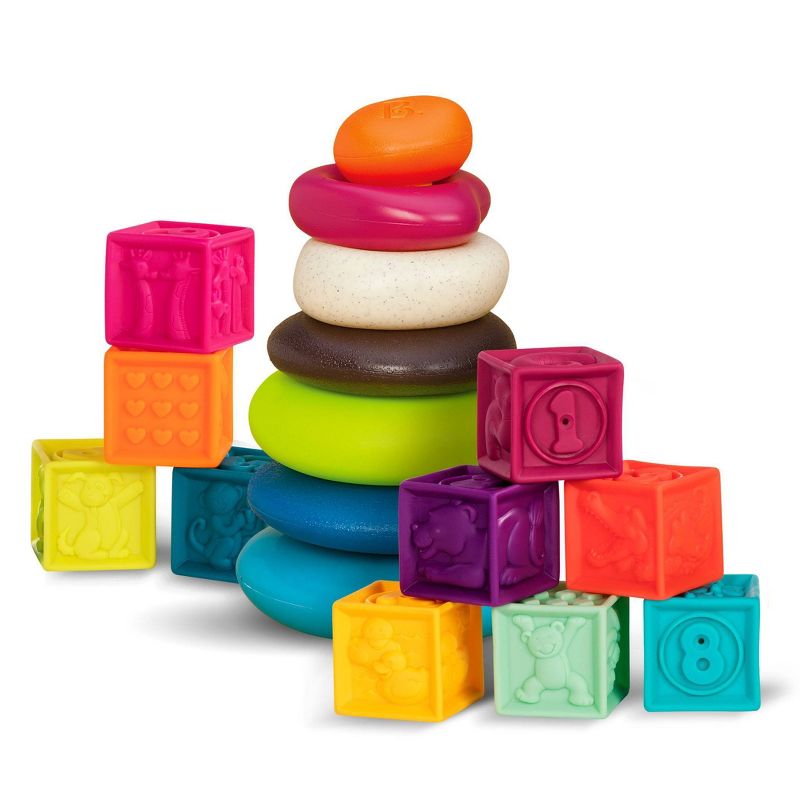 B. baby Baby Blocks &#38; Stacking Rings - One Two Squeeze &#38; Skipping Stones Set - 17pc, 1 of 7
