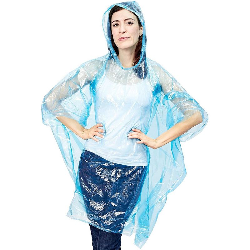 Juvale 20-Pack Disposable Rain Pullovers with Hood for Adults and Family - Clear Multicolor Emergency Raincoats, 5 of 7