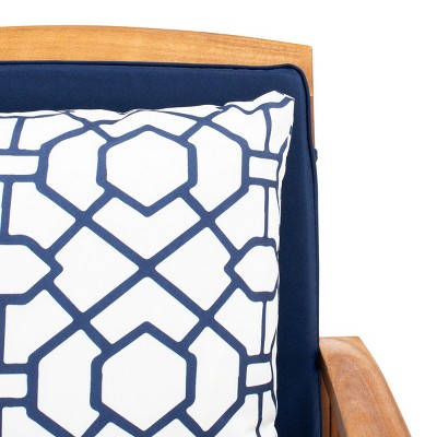 Rocklin Natural Acacia 4-Person Outdoor Conversation Set with Navy Cushions