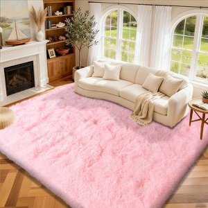 Grass Green Fluffy Shag Area Rug with Non-Slip Base & 4 Reusable Stickers, Soft Plush Mat - 1 of 4