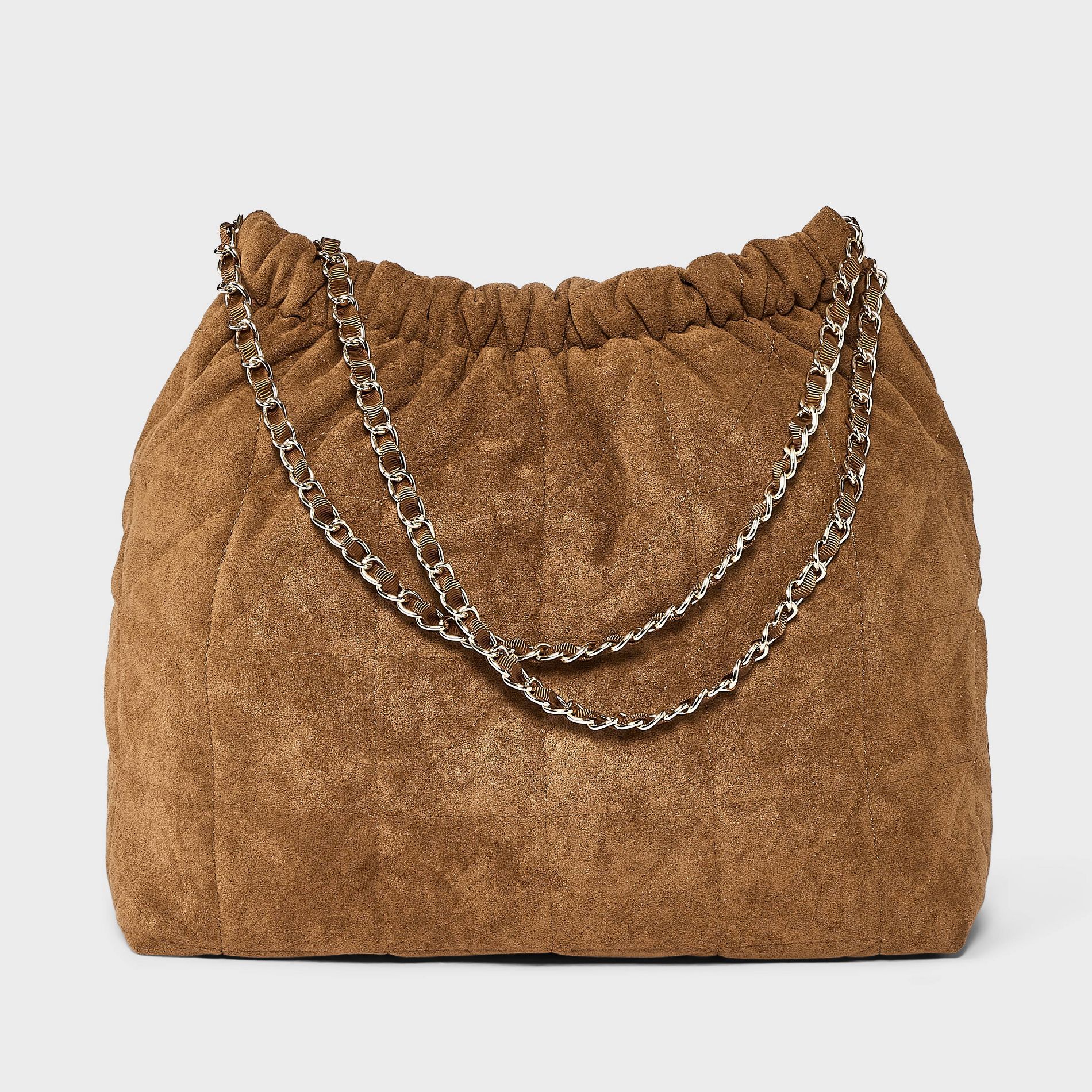 Faux Suede Quilted Gathered Tote Bag - A New Day™