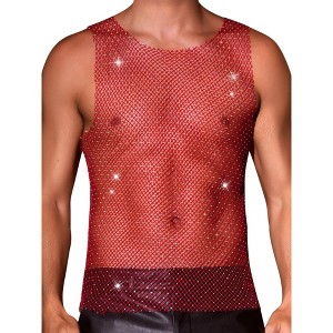 INSPIRE CHIC Men's Shiny Mesh Rave Sheer Sleeveless Metallic Sparkly Tank Top - 1 of 4