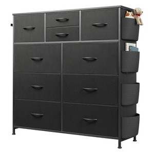 10-Drawer Fabric Dresser, Sturdy Metal Frame Organizer Unit with Side Pockets and Hooks for Bedroom, Living Room, Hallway, Black - 1 of 4