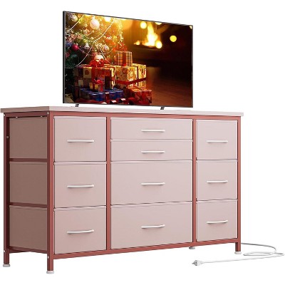 Wide Dresser with 10 Large Drawers for 55'' Long TV Stand with Power Outlet Entertainment Center, for Bedroom, Closet, Entryway, Sturdy Metal Frame