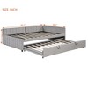Full Size Upholstered L-Shaped Daybed with Twin Pop-Up Trundle, Striped Velvet Sofa Bed Frame, Beige/Gray - ModernLuxe - 4 of 4