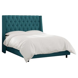 Queen Gilford Tufted Wingback Bed Faux Silk Shantung Peacock - Threshold