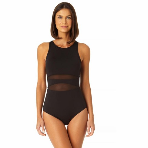 Anne Cole - Women's Mesh High Neck One Piece Swimsuit - 6 Black : Target