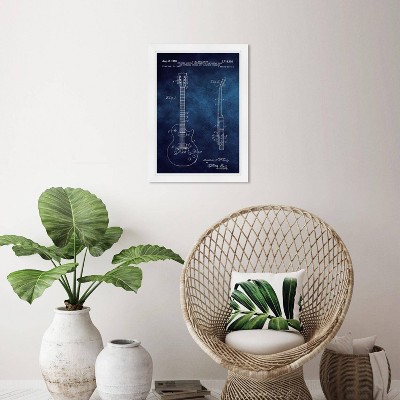 Wynwood Studio 15"x21" Gibson Les Paul Guitar 1955 Blue Chalkboard Wall Art White Frame: Vertical Canvas, Modern Decor