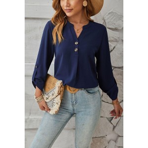 Women's Business Casual V Neck Cuffed Sleeves Work Blouse Top - 1 of 4