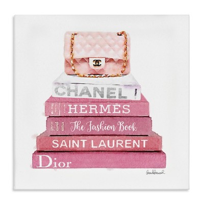 Stupell Industries Pink Book Stack Fashion Handbag, 30" x 30"