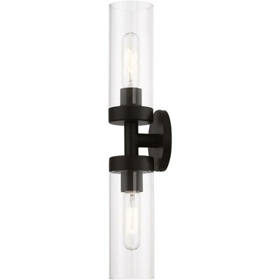 Ludlow Urban Minimal 2-Light Bronze Vanity with Clear Glass Shades
