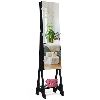 Tangkula LED Mirrored Jewelry Cabinet Armoire Free Standing Dressing Organizer