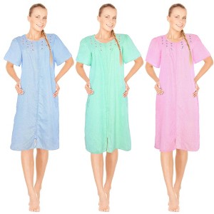 JEFFRICO 3 Pack House Dresses for Women with Pockets - Lightweight Breathable Short Sleeve Zipper Front Nightgowns - Dusters - 1 of 4