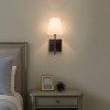 ALOADECOR Classic Bronze 13'' Tall 1-Light Fabric Shade Wall Sconces Mondern White Linen Shade Sconce For Bathroom Mirror Hallway - 2 of 4