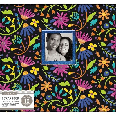 K&Company Post Bound Window Album 12"X12"-Black Floral W/Glitter