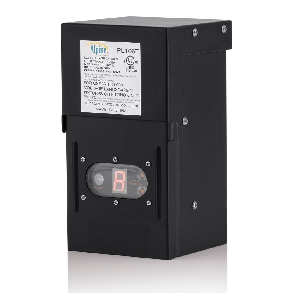 Alpine Corporation 200 Watt Steel Transformer with Timer and Photo Cell Black