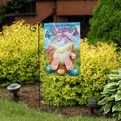 Colorful Easter Bunny Garden Flag with Basket and Eggs