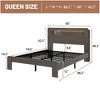 Queen Size Wood Platform Bed with Storage LED Light Headboard and Two USB Ports for Bedroom or Apartment - 4 of 4
