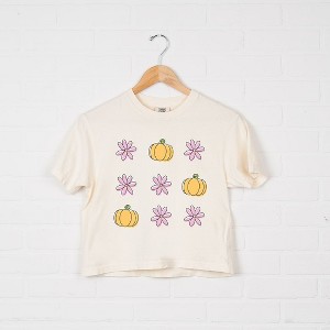 Simply Sage Market Women's Pumpkins and Flowers Short Sleeve Relaxed Fit Cropped Tee - 1 of 4