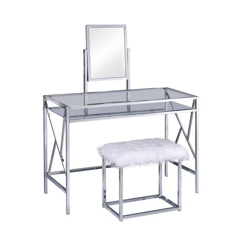 Coaster company contemporary white vanity and upholstered stool set. burdette contemporary vanity table set chrome homes inside out