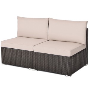 Costway 2PCS Patio Rattan Armless Sofa Sectional Furniture W/Cushion - 1 of 4