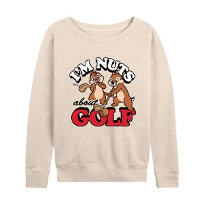 Women's - Disney - I'm Nuts About Golf Lightweight French Terry Wide Neck Long Sleeve Shirt - 1 of 4