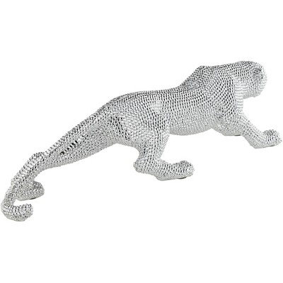 Electroplated Silver Textured Resin Leopard Sculpture