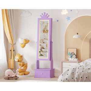 Kids Jewelry Organizer Cabinet with Full-Length Lighted Mirror, 46" Standing Jewelry Armoire with Drawers and Princess Crown Design - 1 of 4