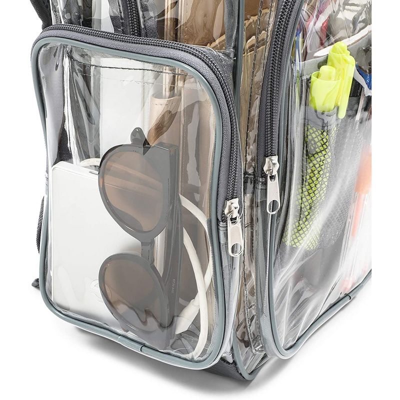 Juvale Clear Backpack Stadium Approved, See Through Bag for Sports, Concert & Festival Events, Gray Trim, 6x12.5x17.5 In, 5 of 7