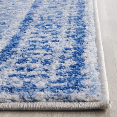 Silver and Blue Synthetic Reversible Runner Rug