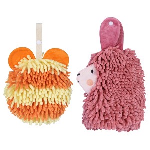 REGALWOVEN Chenille Fuzzy Ball Bathroom Alpaca Fuzzy Soft Absorbent Hanging Towels 7" x 7"/7" x 11" 2 Pcs - 1 of 4