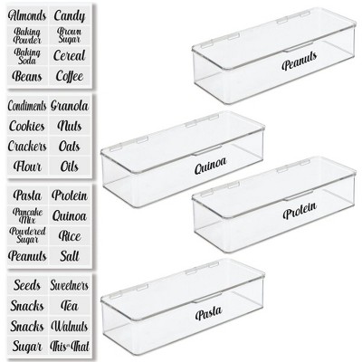 mDesign Plastic Stackable Kitchen Storage Box, 4 Pack + 32 Labels ...
