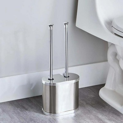 LunaLulinlk Brushed Nickel Metal Toilet Brush and Plunger Set
