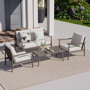 HAPPATIO Patio Outdoor Furniture Set,4 Piece Aluminum Patio Conversation Set with Coffee Table, Armchairs and Loveseat for Backyard Deck Poolside - 1 of 4