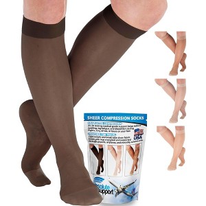 Absolute Support Women’s Sheer 20–30mmHg Graduated Compression Socks, Knee High – Travel, Varicose Veins & Swelling Relief, A205T - 1 of 4