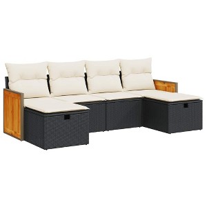 vidaXL Garden Sofa Set Black PE rattan 6 Piece Adjustable Feet - 1 of 4