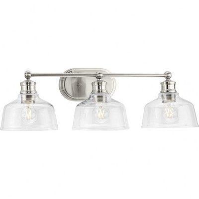 Progress Lighting Singleton 3-Light Vanity Fixture, Brushed Nickel, Clear Glass Shades