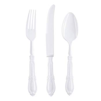 Smarty Had A Party White Baroque Disposable Plastic Cutlery Set - 20 Spoons, 20 Forks and 20 Knives (480 Guests)