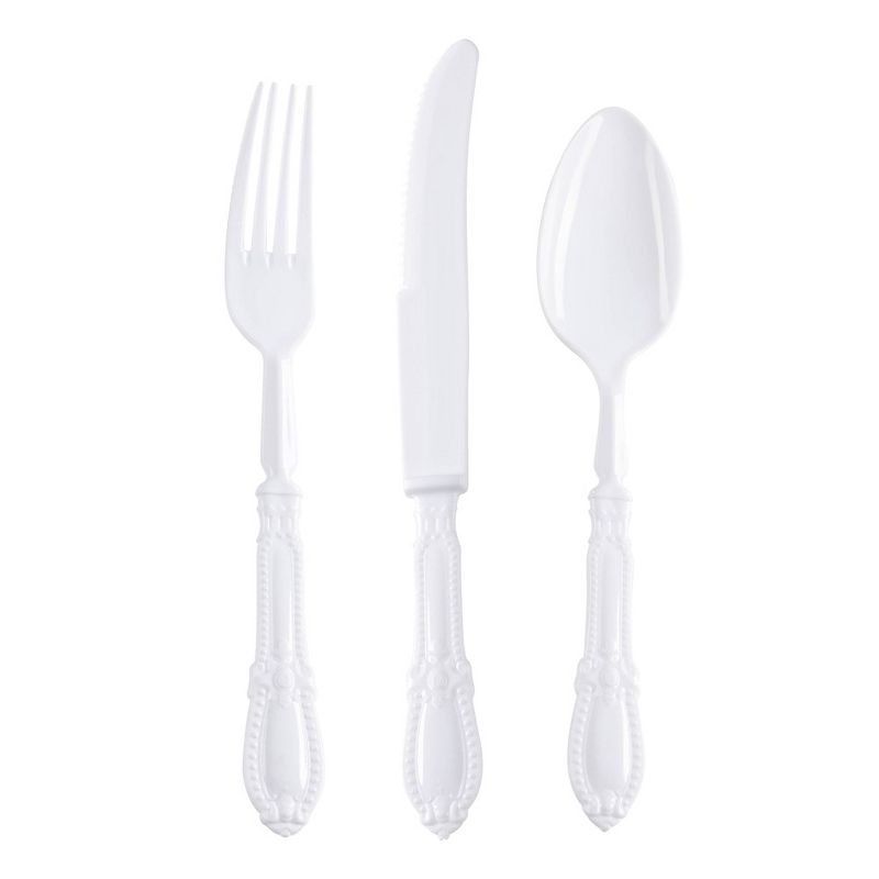 Smarty Had A Party White Baroque Disposable Plastic Cutlery Set - 20 Spoons, 20 Forks and 20 Knives (480 Guests), 1 of 2