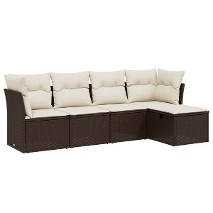 vidaXL 5 Piece Patio Sofa Set with Cushions Brown and Cream Poly Rattan - Without Storage - 1 of 4