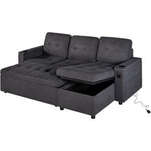 AMERLIFE Sleeper Sofa with USB Charging Port, Cup Holders& Storage Chaise - 1 of 4