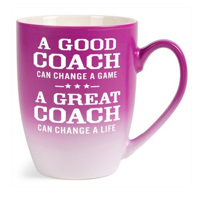 Elanze Designs Inspirational Appreciation Coffee Cup Mug 12 Ounce Ceramic With Ombre Gradient Good Coach Great Coach Pink and White