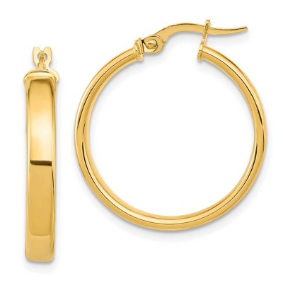 Black Bow Jewelry 3.75mm x 25mm (1 Inch) 14k Yellow Gold Domed Round Tube Hoop Earrings