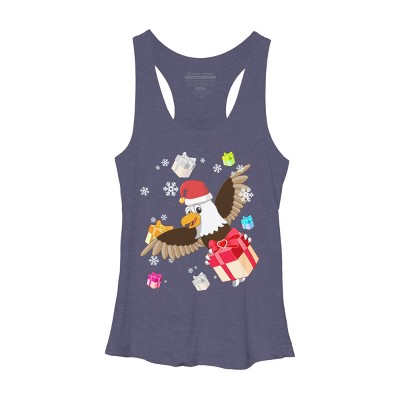 Women's Design By Humans Santa American Bald Eagle Christmas T-Shirt By thebeardstudio Racerback Tank Top